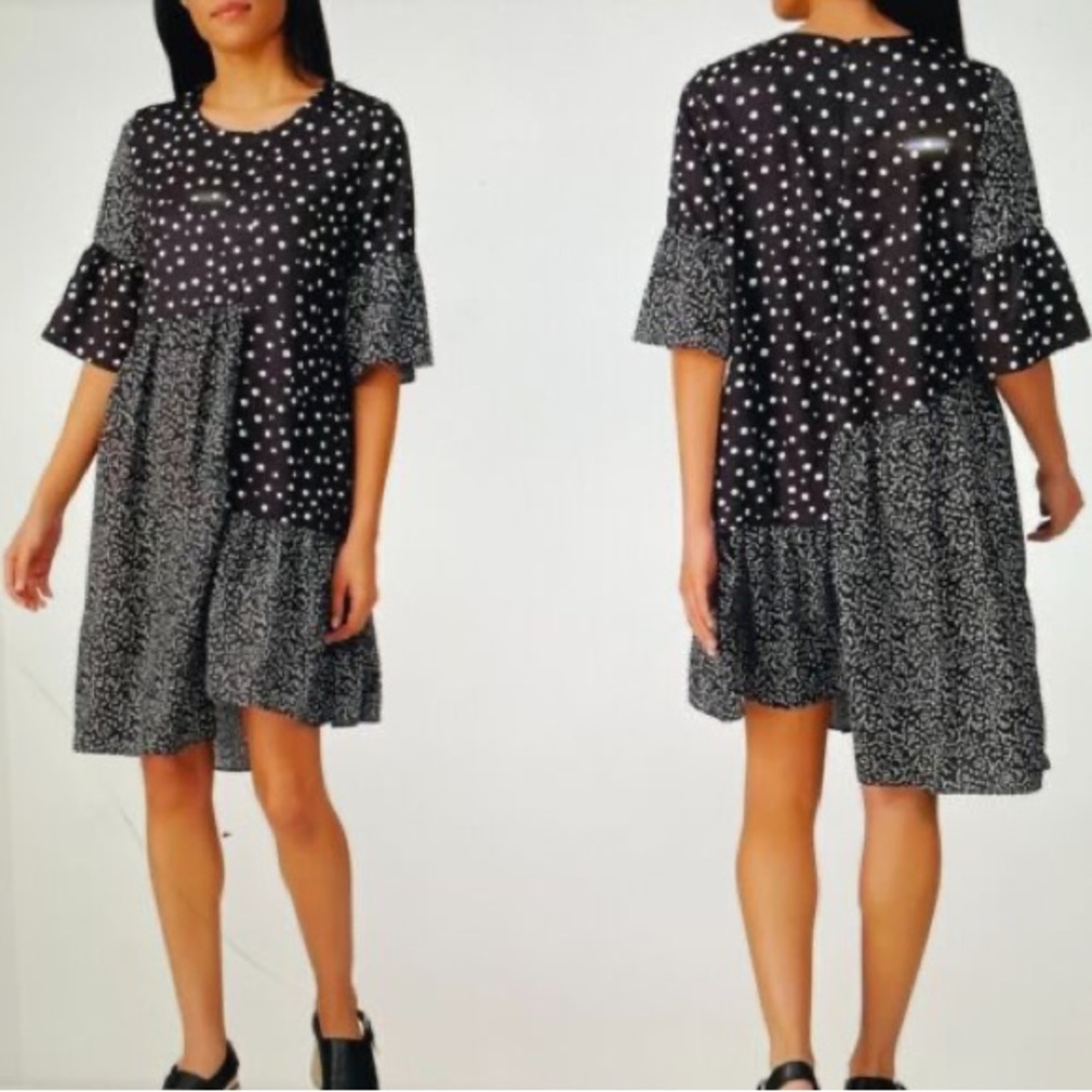 CAARA Mini Asymmetrical Dress wit Bell‎ Sleeves
